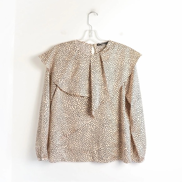 NWOT Zara bib satin top collared abstract animal print silky long sleeve blouse - Picture 12 of 12